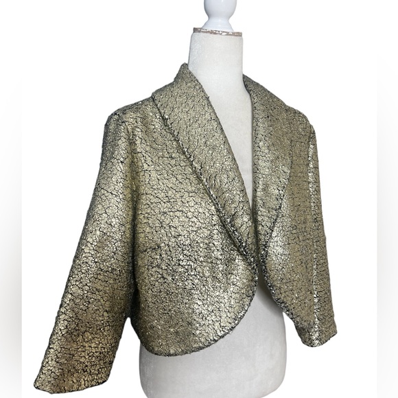 Chico’s Cropped Gold Cocktail Party Metallic Jacket Size 2 US 14 see size chart - Picture 3 of 8